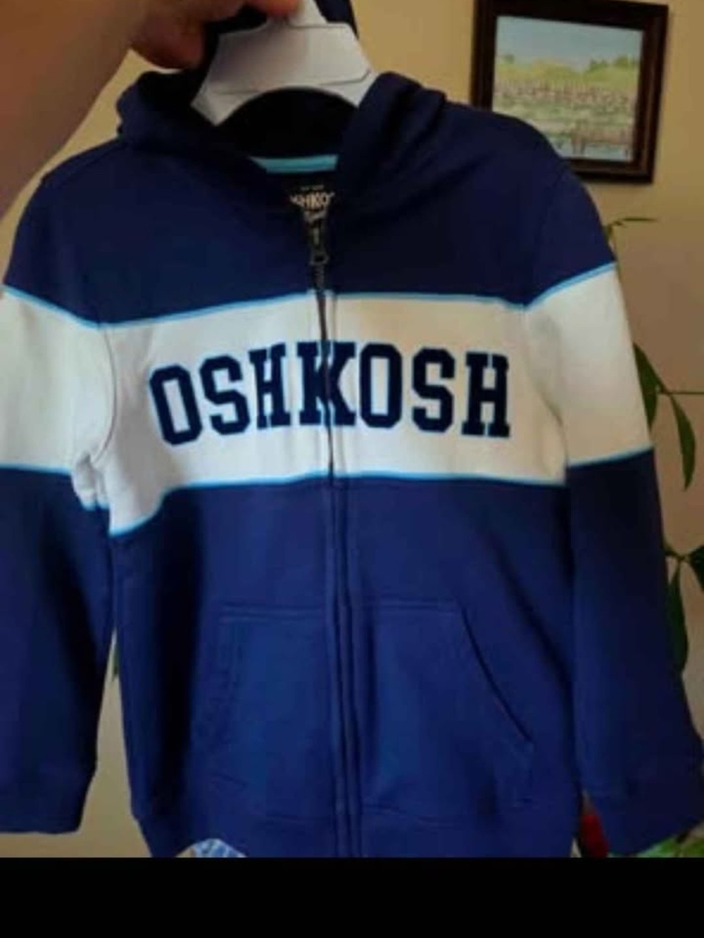 OshKosh B'gosh Navy & White Hooded Zip-Up Sweatshirt with Logo.Size 8 Years.